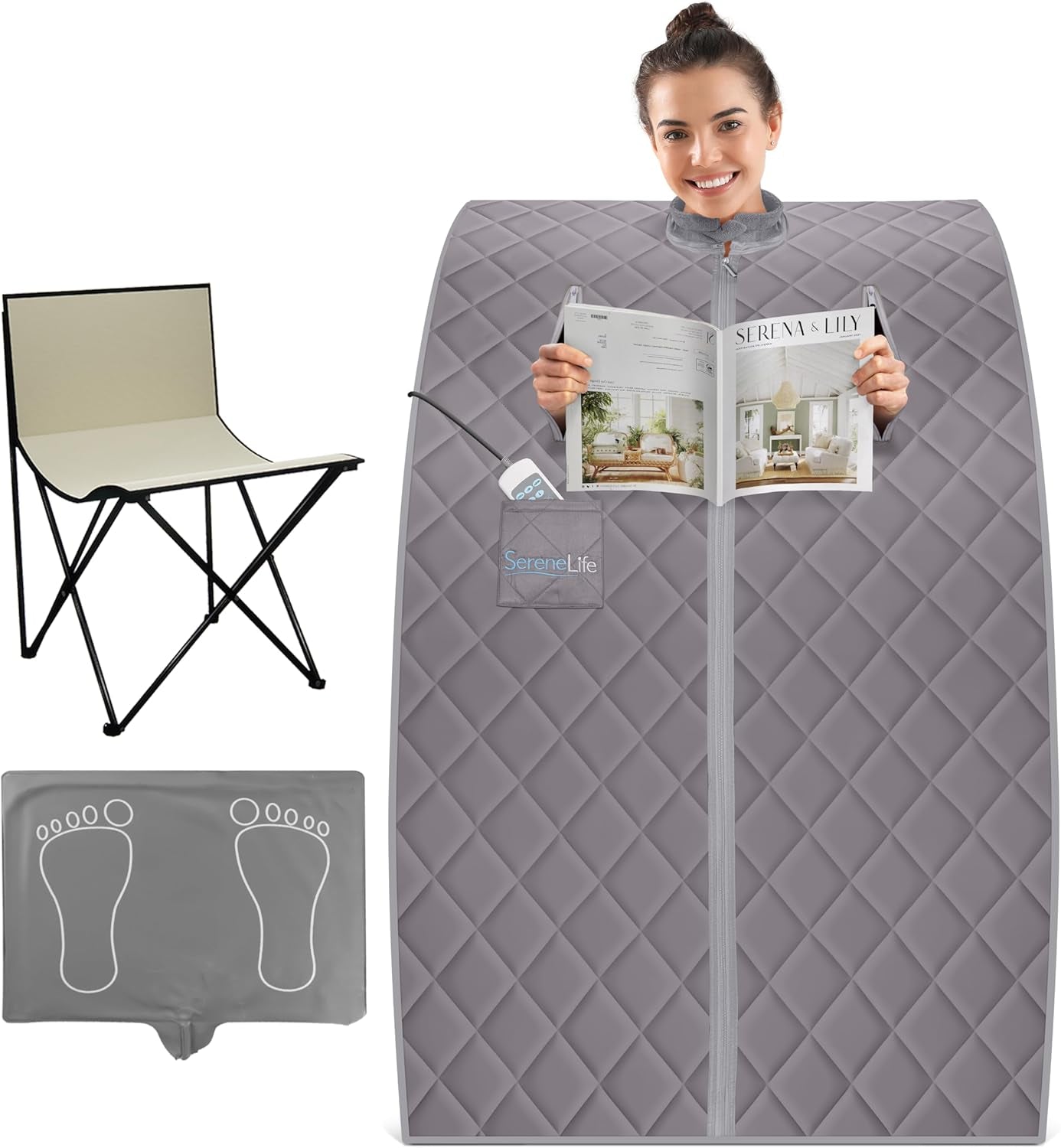 Portable Sauna for Home, Infrared Sauna Tent with Heated Foot Pad and Folding Chair, Compact Personal Rejuvenation Sauna, Remote Control In-Home Spa, 38" X 32” - (Gray)