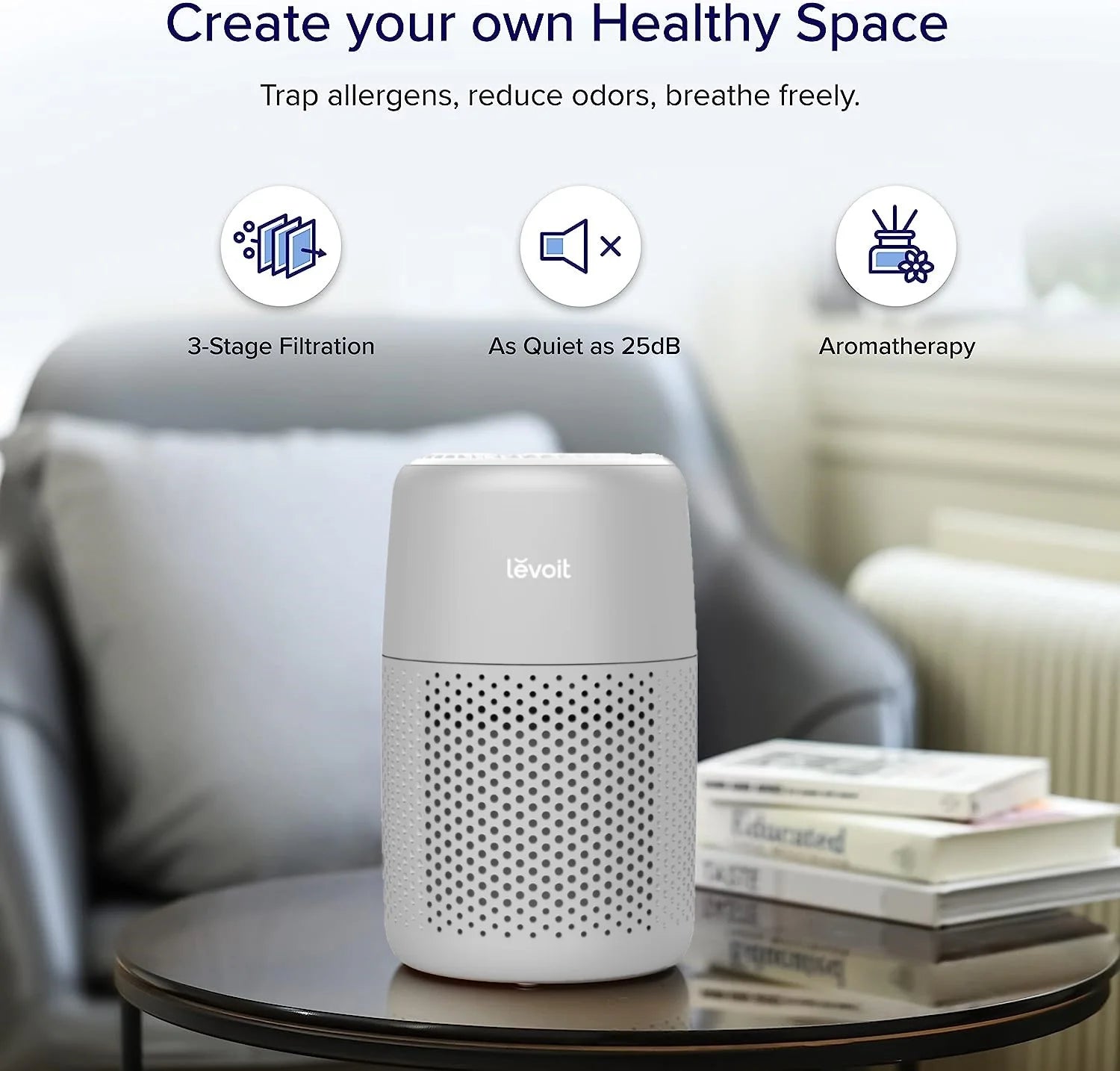 Core Mini Air Purifier with Aroma for Bedroom & Office (178 Sq. Ft), Gray.