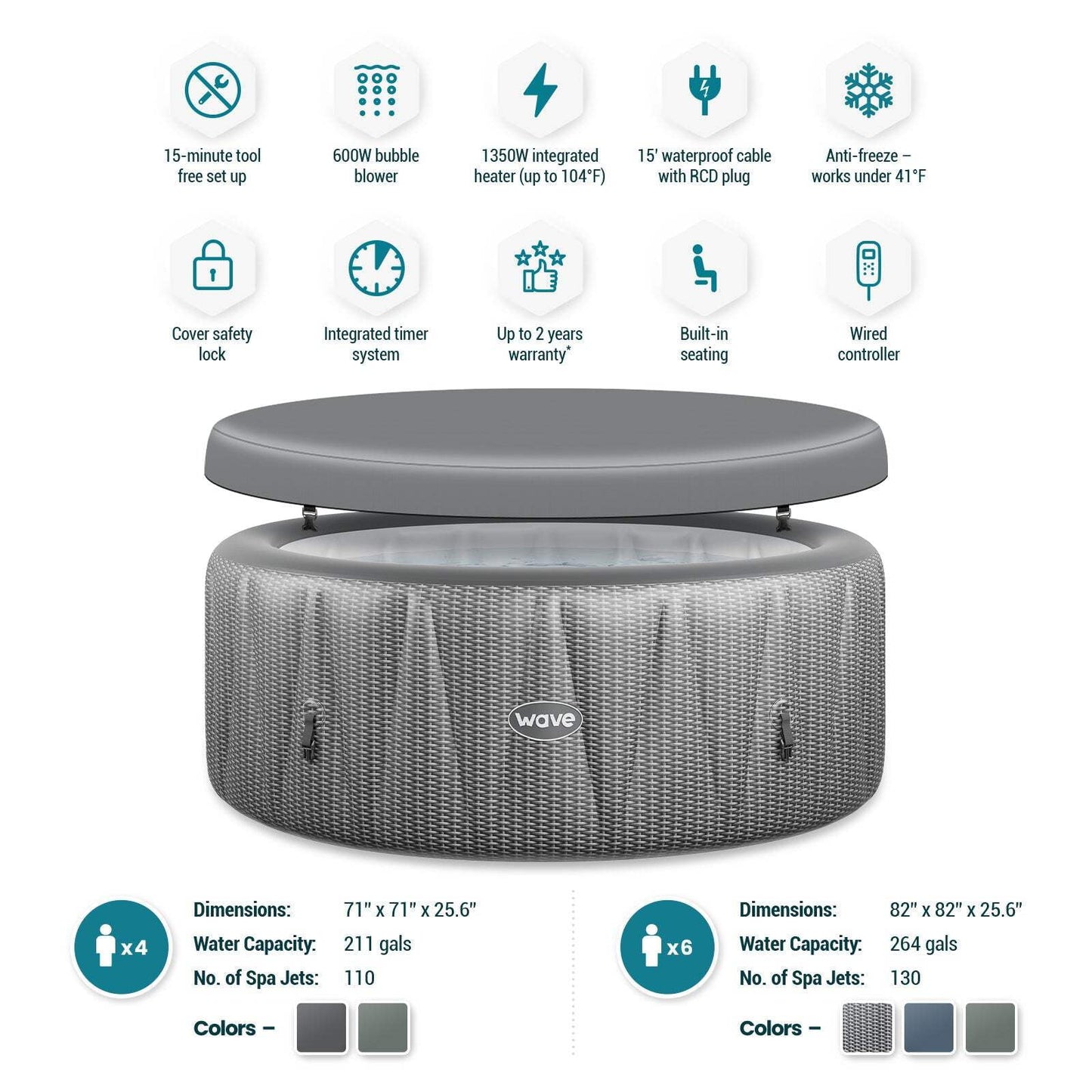 Atlantic 6 Person round Inflatable Hot Tub | Integrated Heater | Gray Rattan