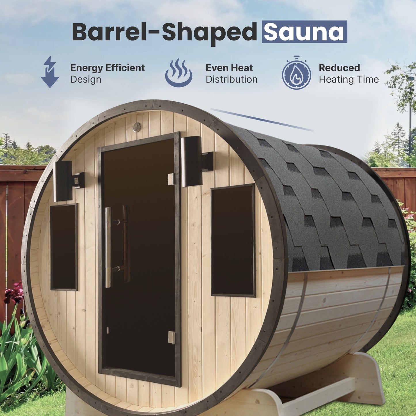 Outdoor 3-4 Person Pine Wood Dry Wet Barrel Sauna with Heater and Roof