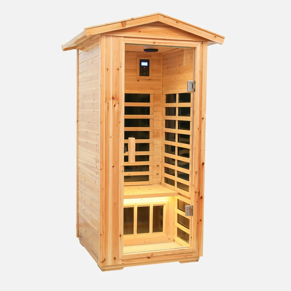 Outdoor Wooden Sauna, 1 Person 1560W Low EMF Canadian Hemlock Wooden Far Dry Sauna