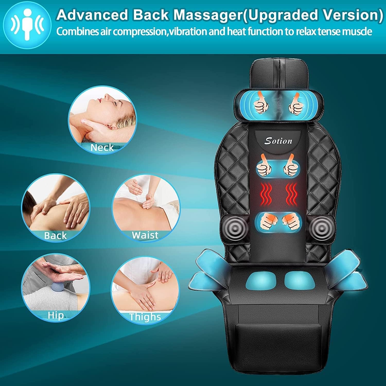 Back Massager with Compress & Heat, Vibrating Massage Chair Pad for Home or Office Use,Height Adjustable Massage Seat Helps Relieve Stress and Fatigue for Neck, Back, Waist and HIPS