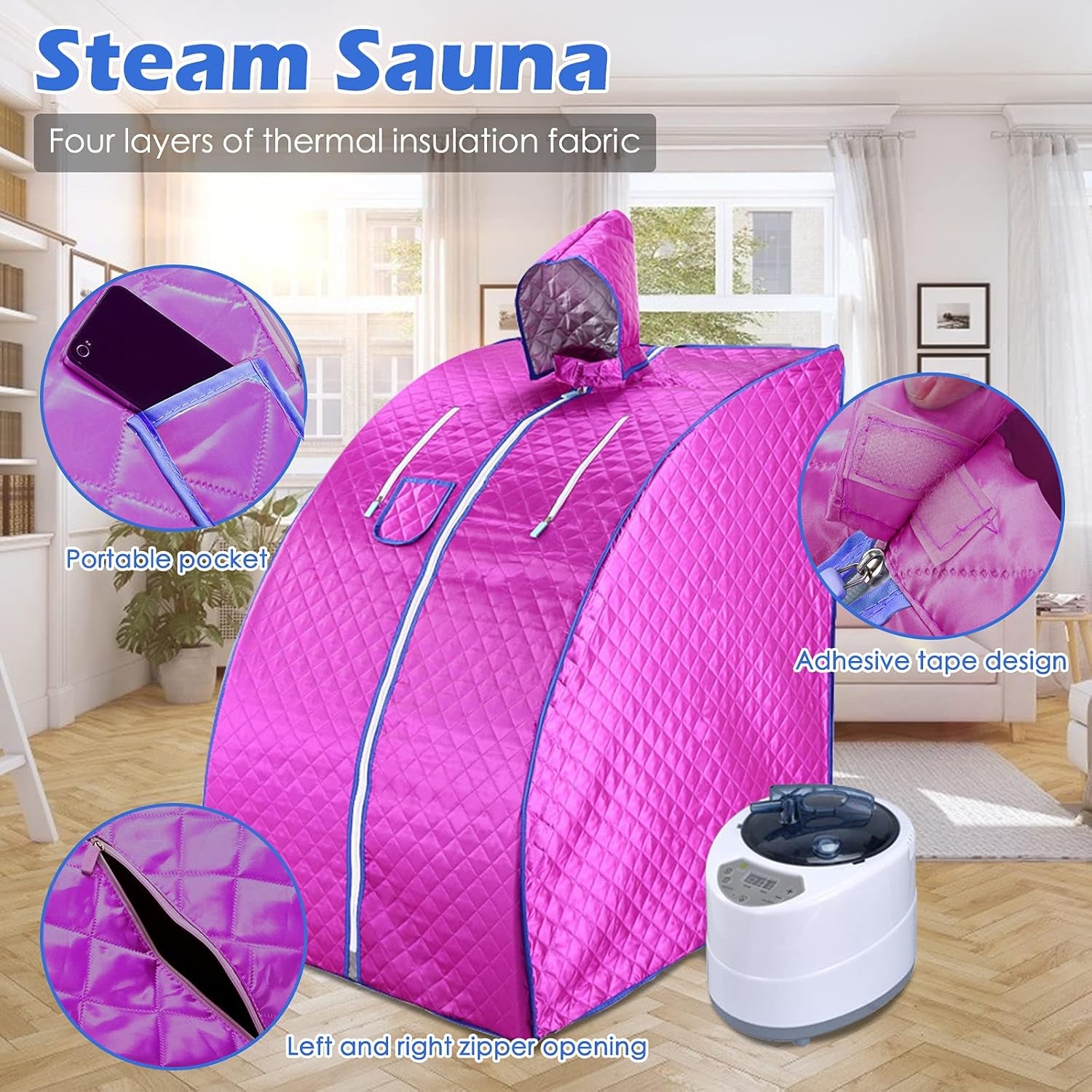 Portable Sauna, Sauna, 2L Steam Sauna for Relaxation,Home Sauna with Remote Control,Foldable Chair,Timer