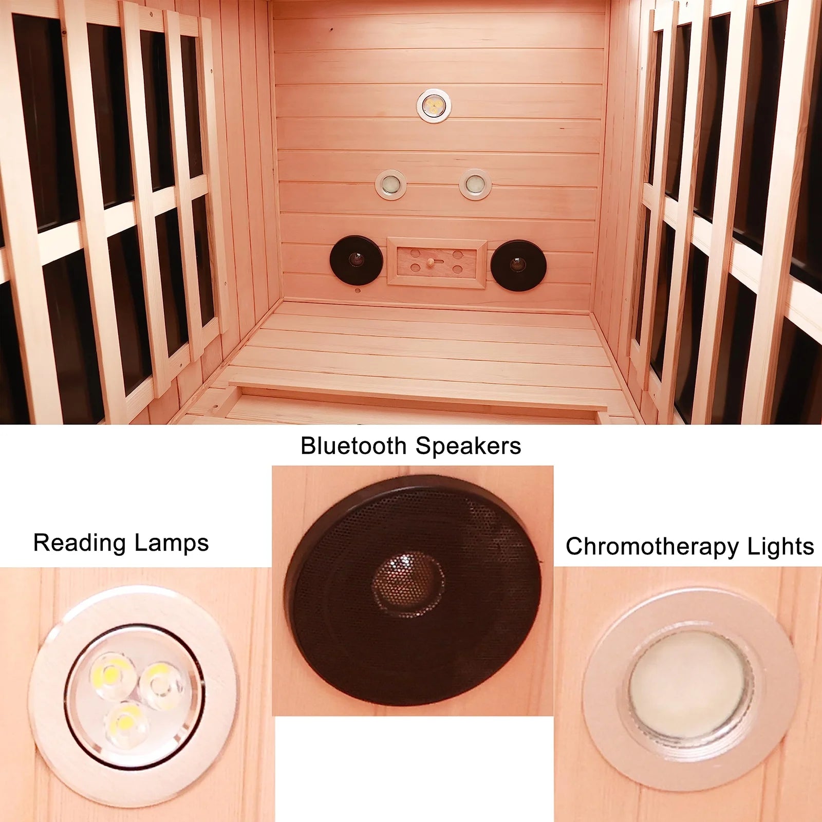 1 Person Sauna, Hemlock Wood Dry Sauna with LED Colorful Light and Speaker