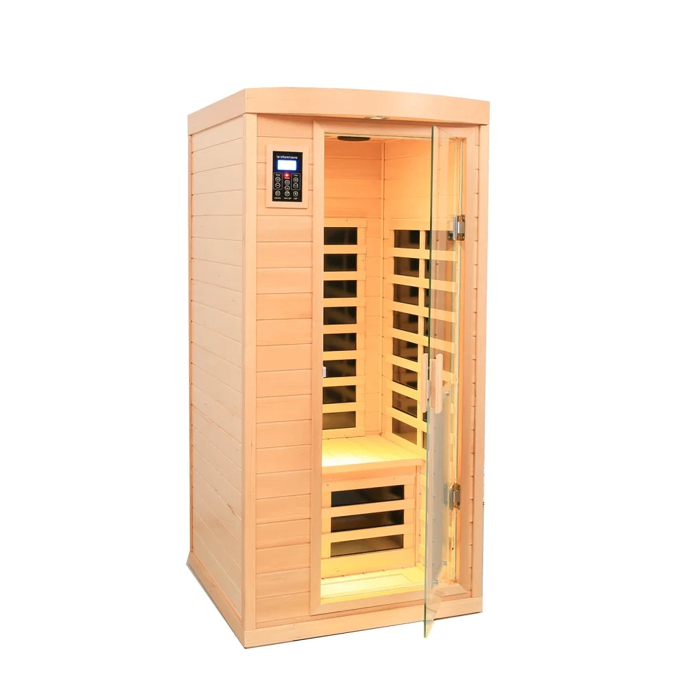 1 Person Sauna, Hemlock Wood Dry Sauna with LED Colorful Light and Speaker