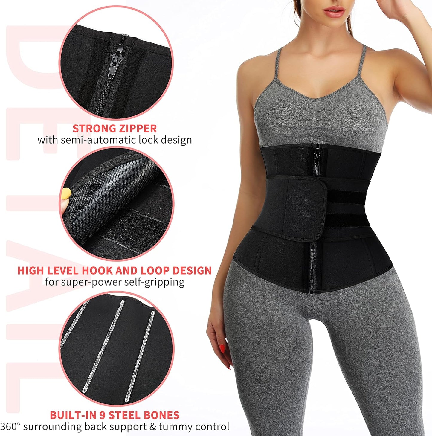 Neoprene Sauna Waist Trainer Corset Sweat Belt for Women Compression Cincher Band Workout Fitness Back Support