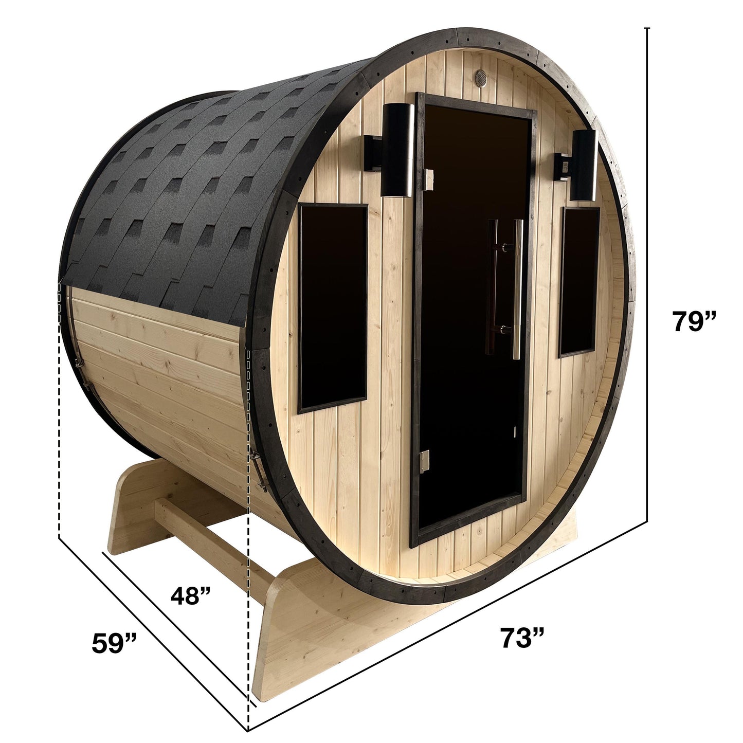 Outdoor 3-4 Person Pine Wood Dry Wet Barrel Sauna with Heater and Roof