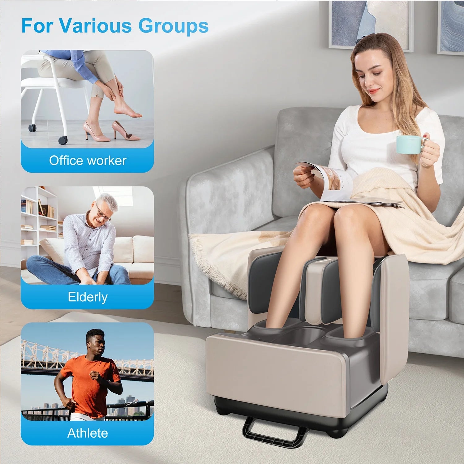 2 in 1 Foot Massager Machine & Ottoman Rest, Shiatsu Foot Calf Massager with Heat, App Control