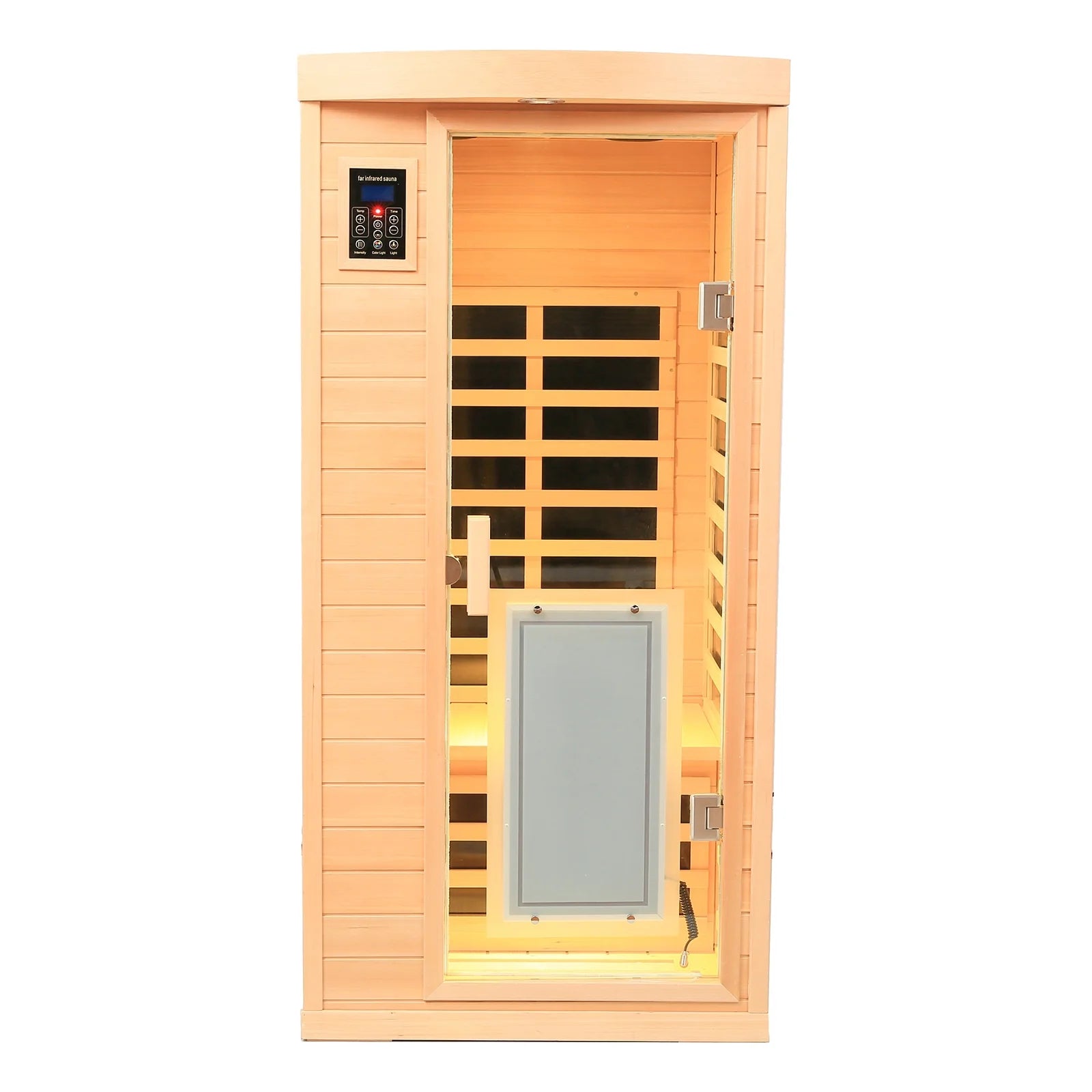 1 Person Sauna, Hemlock Wood Dry Sauna with LED Colorful Light and Speaker