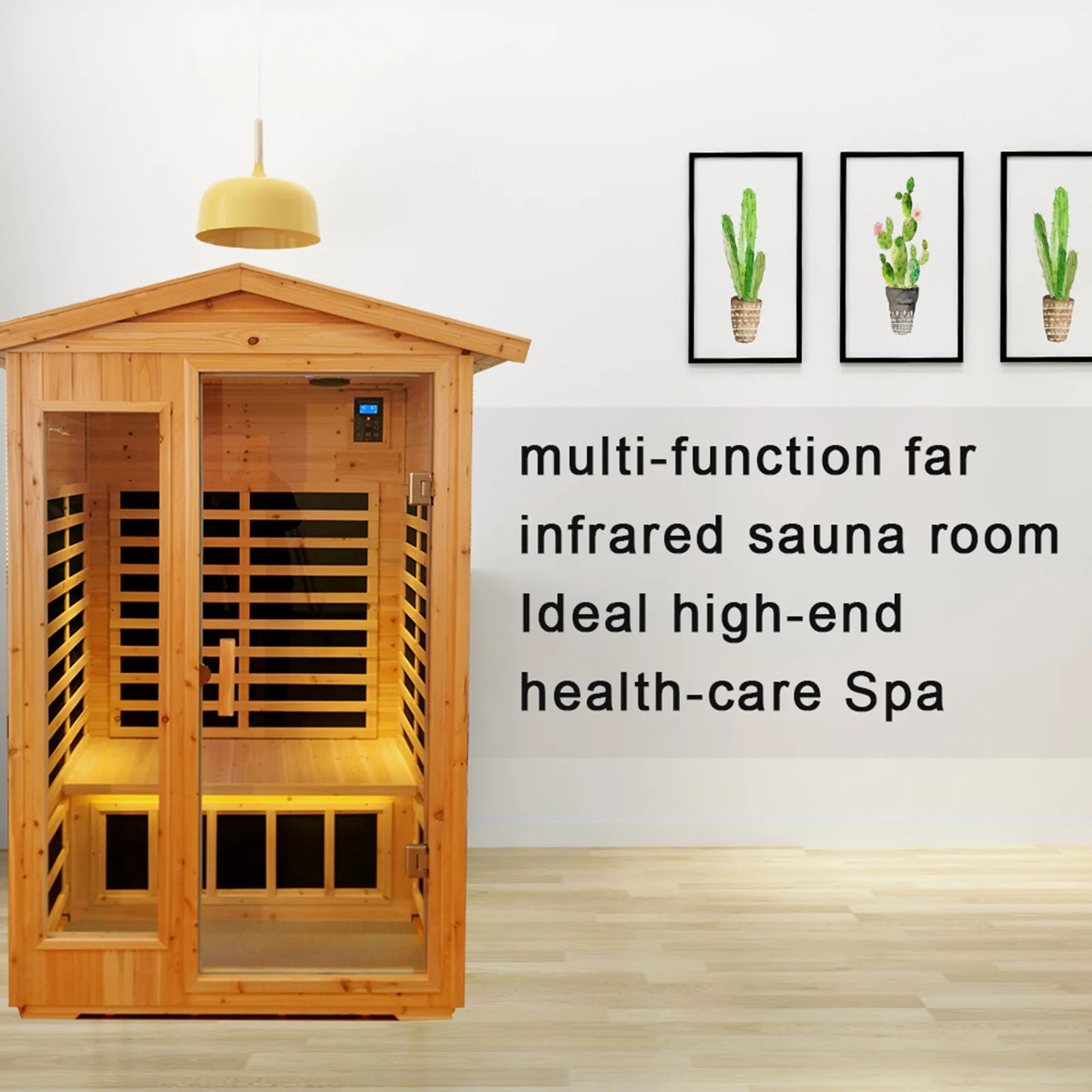 Wooden Outdoor Sauna, 2 Person 1750W Hemlock Sauna Room with 9 Low EMF Heaters