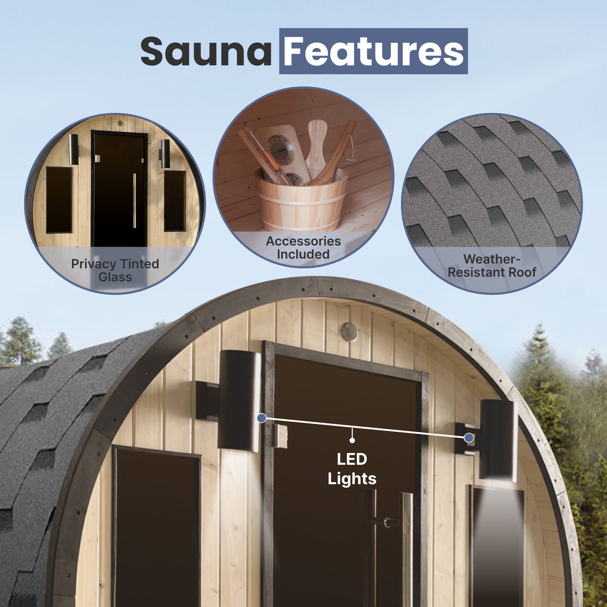 Outdoor 3-4 Person Pine Wood Dry Wet Barrel Sauna with Heater and Roof