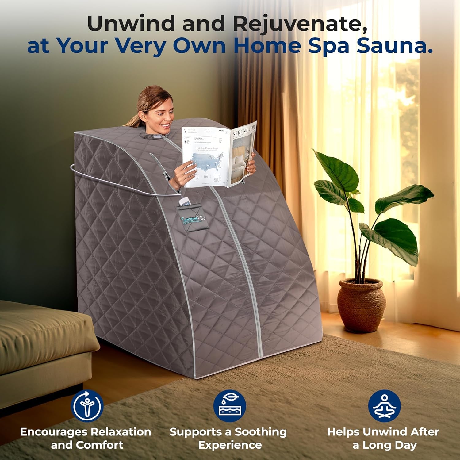 Portable Sauna for Home, Infrared Sauna Tent with Heated Foot Pad and Folding Chair, Compact Personal Rejuvenation Sauna, Remote Control In-Home Spa, 38" X 32” - (Gray)