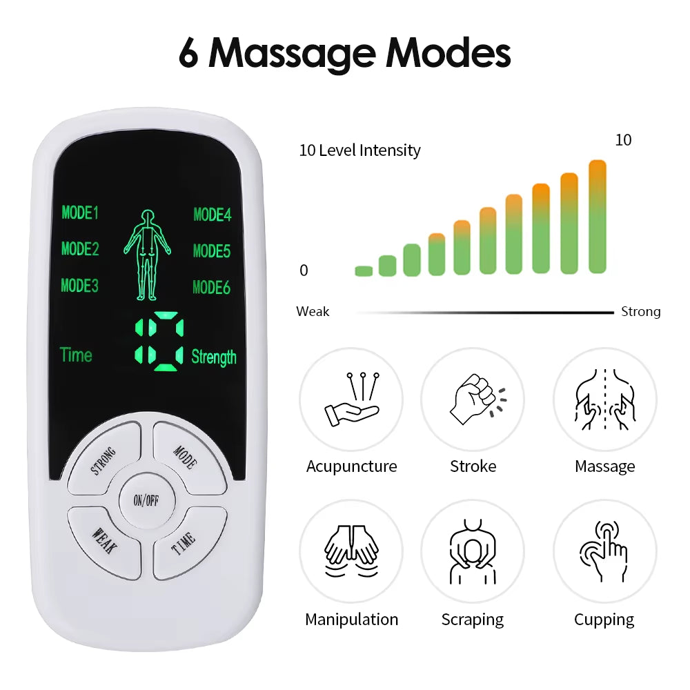 Electric Massage Tens Machine Body Massager EMS Muscle Stimulator Vibrators Meridian Pulse Electrotherapy Physical Therapy Tool