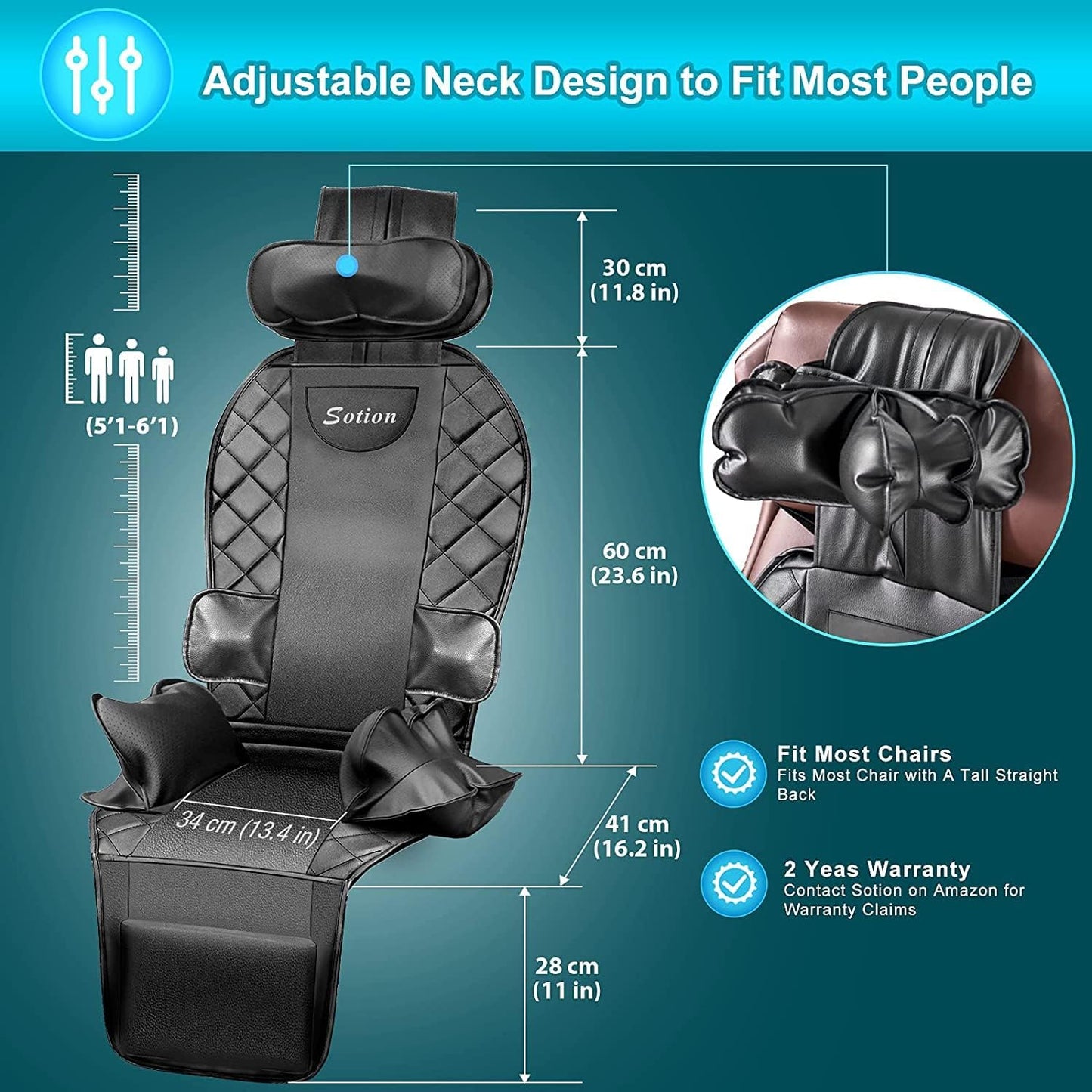 Back Massager with Compress & Heat, Vibrating Massage Chair Pad for Home or Office Use,Height Adjustable Massage Seat Helps Relieve Stress and Fatigue for Neck, Back, Waist and HIPS