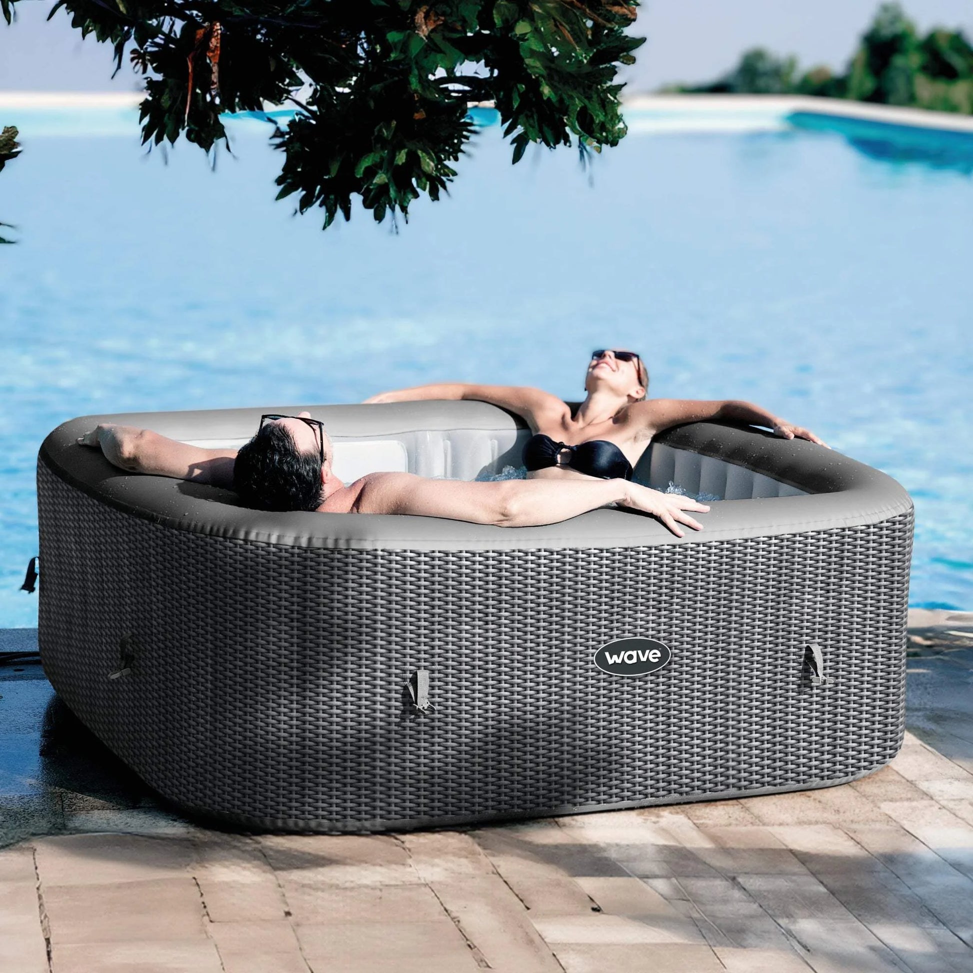 Rapid Heating Pacific Inflatable Hot Tub, 6 Person, Rattan, Gray