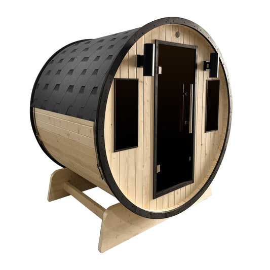 Outdoor 3-4 Person Pine Wood Dry Wet Barrel Sauna with Heater and Roof