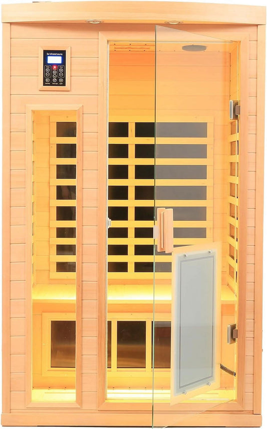 Far Infrared Sauna Room,Two Person Size, Hemlock Wooden Far Infrared Sauna for Home