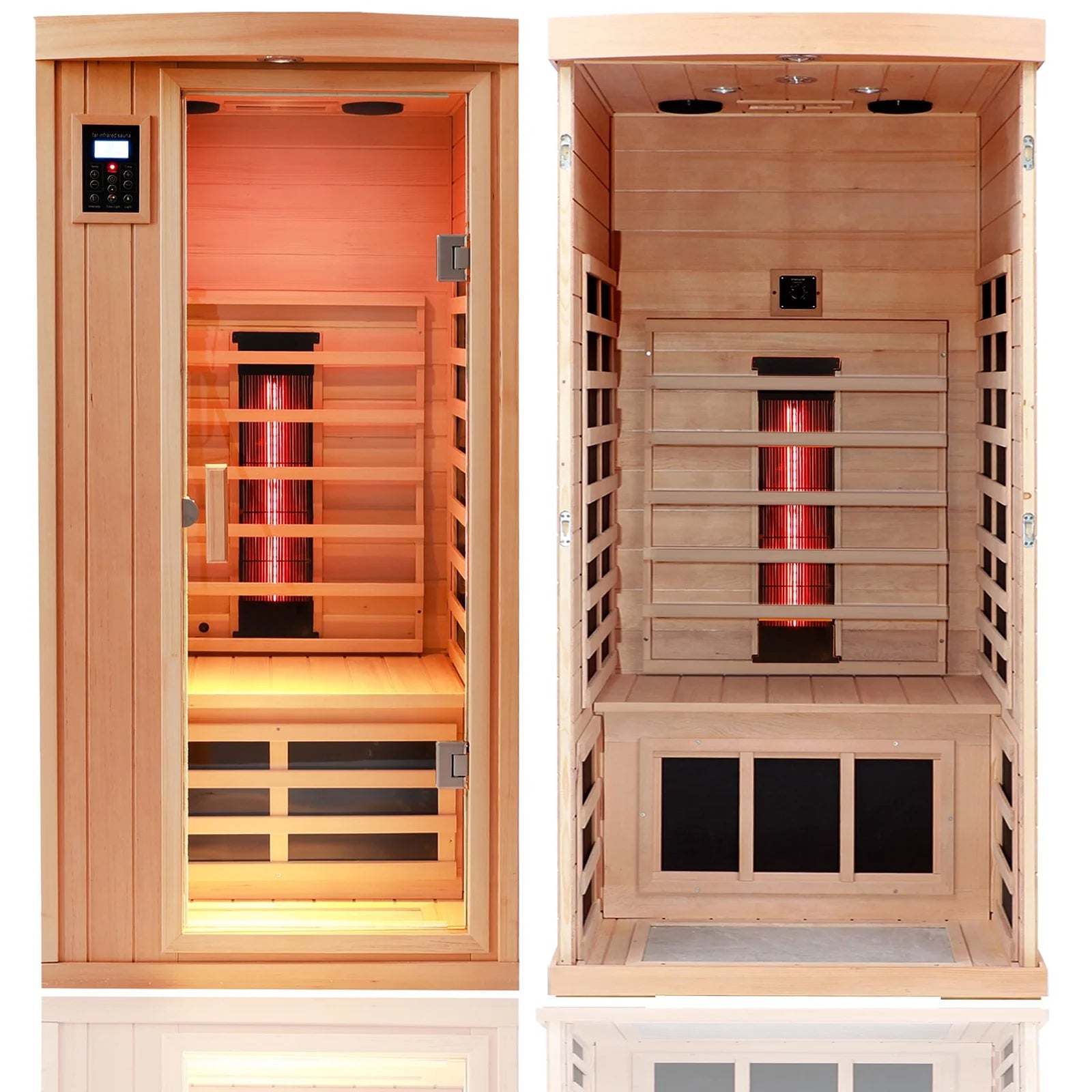 1 Person Sauna, Hemlock Wood Dry Sauna with LED Colorful Light and Speaker