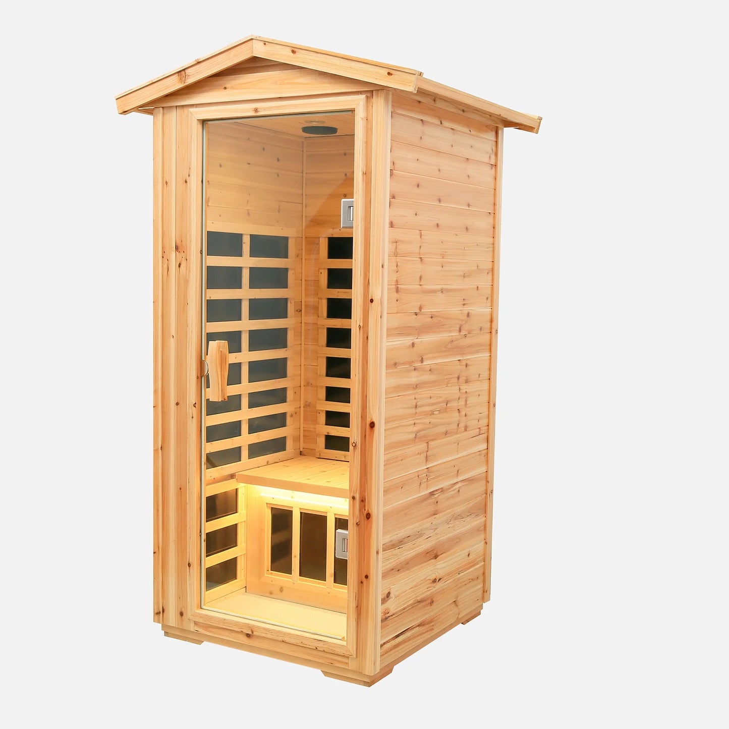 Outdoor Wooden Sauna, 1 Person 1560W Low EMF Canadian Hemlock Wooden Far Dry Sauna