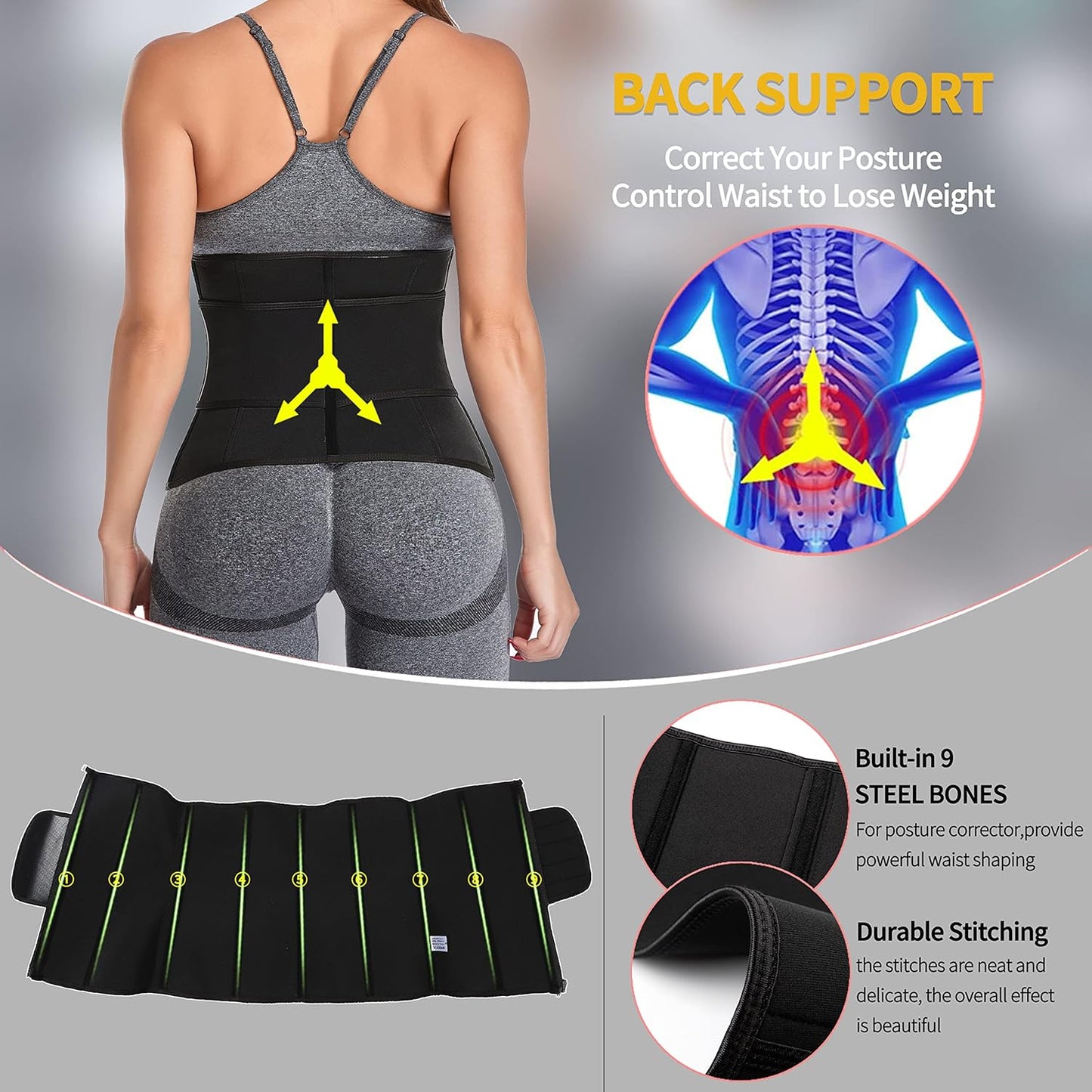 Neoprene Sauna Waist Trainer Corset Sweat Belt for Women Compression Cincher Band Workout Fitness Back Support