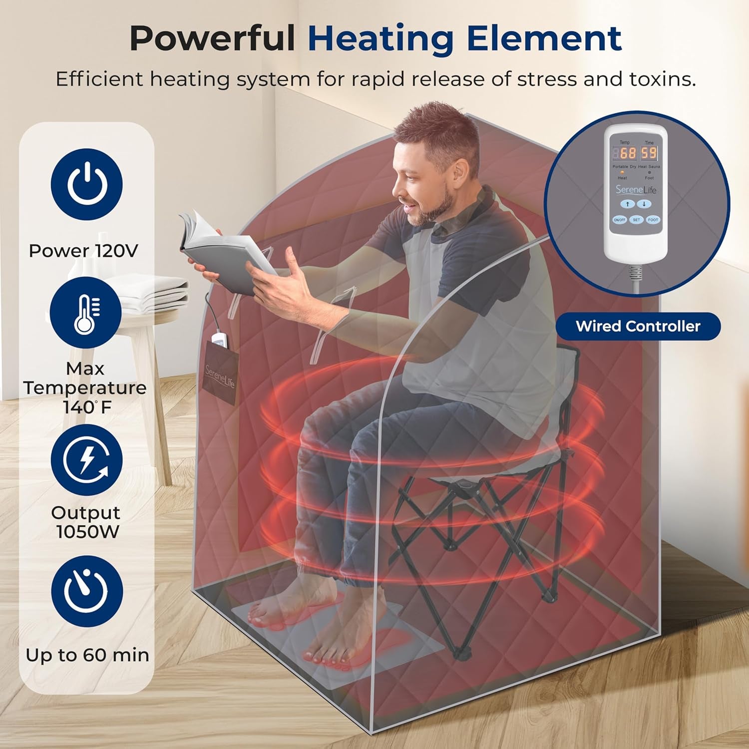 Portable Sauna for Home, Infrared Sauna Tent with Heated Foot Pad and Folding Chair, Compact Personal Rejuvenation Sauna, Remote Control In-Home Spa, 38" X 32” - (Gray)