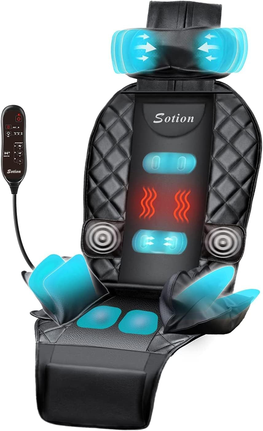 Back Massager with Compress & Heat, Vibrating Massage Chair Pad for Home or Office Use,Height Adjustable Massage Seat Helps Relieve Stress and Fatigue for Neck, Back, Waist and HIPS