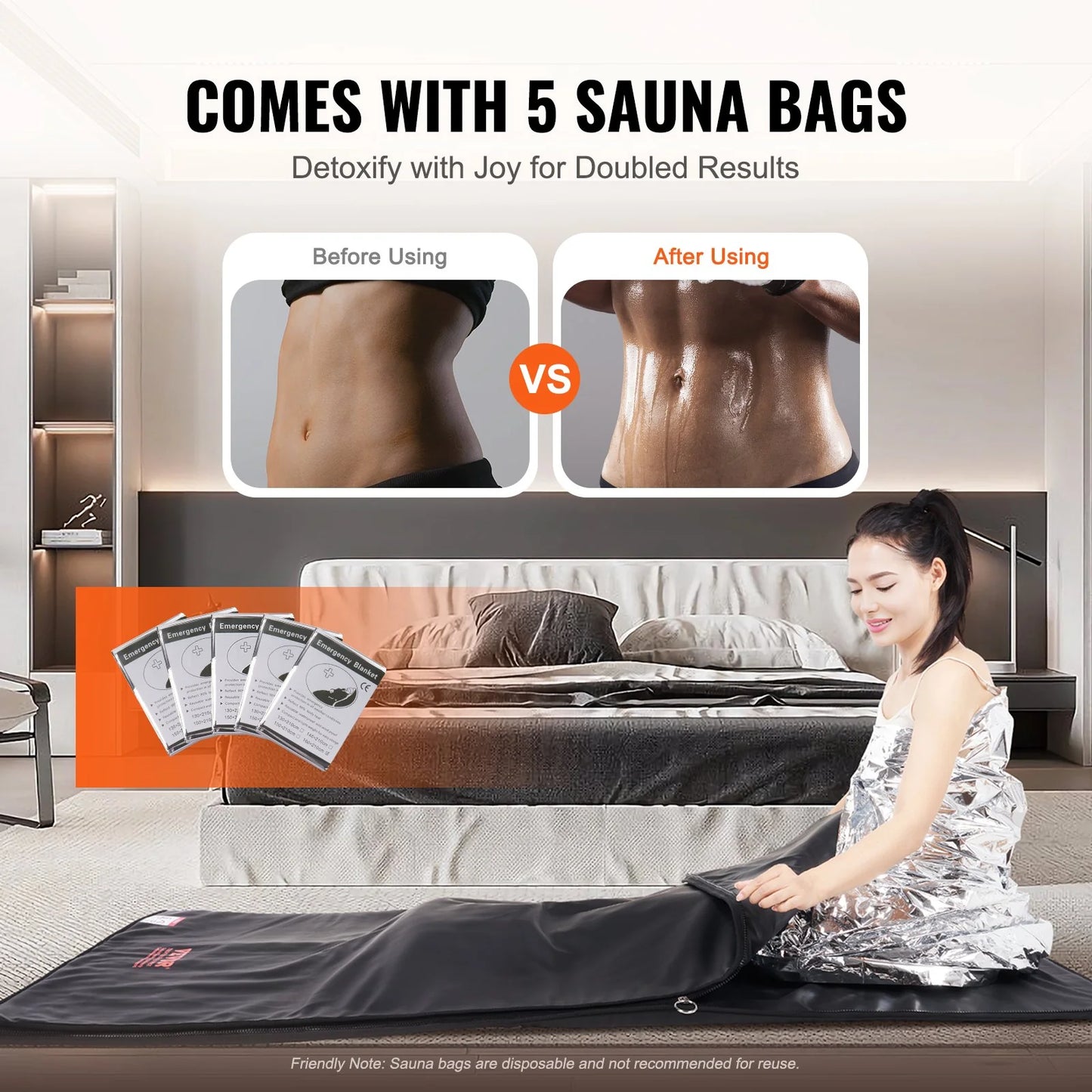 VEVOR Sauna Blanket for Detoxification, Portable Far Infrared Sauna for Home Relaxation, 1-6 Level Adjustable Temprature Rannge 95-185¨H, 1-60 Minutes Timer, Far Infrared Carbon Heating Sauna Bag