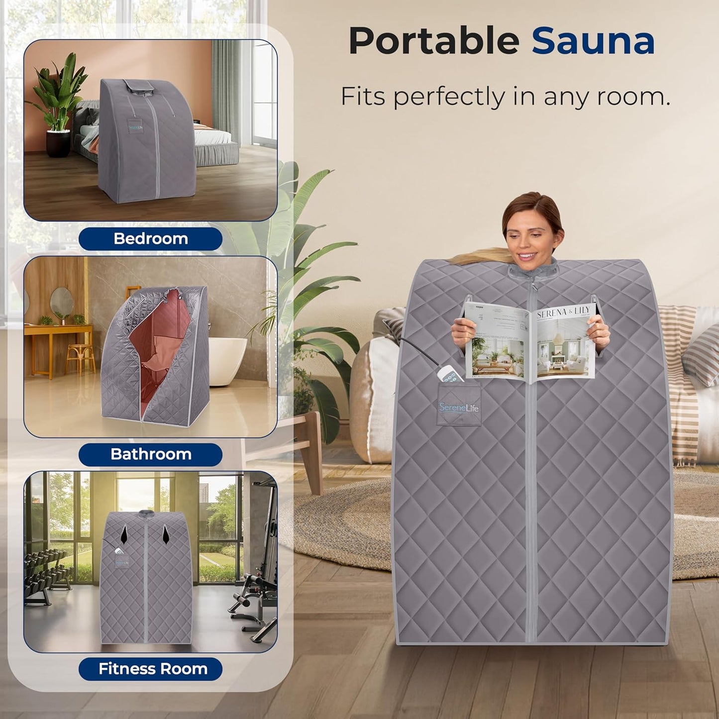 Portable Sauna for Home, Infrared Sauna Tent with Heated Foot Pad and Folding Chair, Compact Personal Rejuvenation Sauna, Remote Control In-Home Spa, 38" X 32” - (Gray)