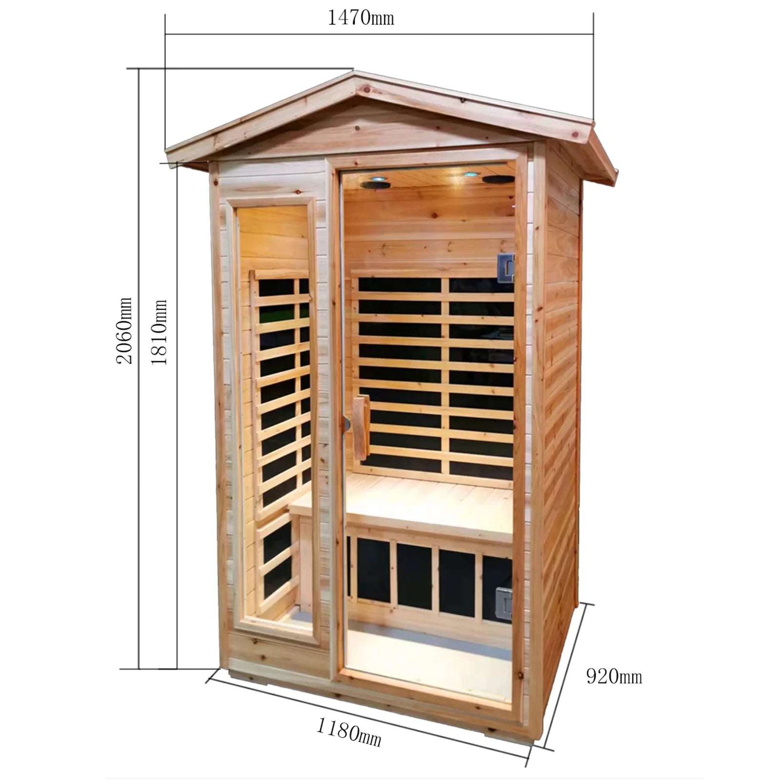 Wooden Outdoor Sauna, 2 Person 1750W Hemlock Sauna Room with 9 Low EMF Heaters