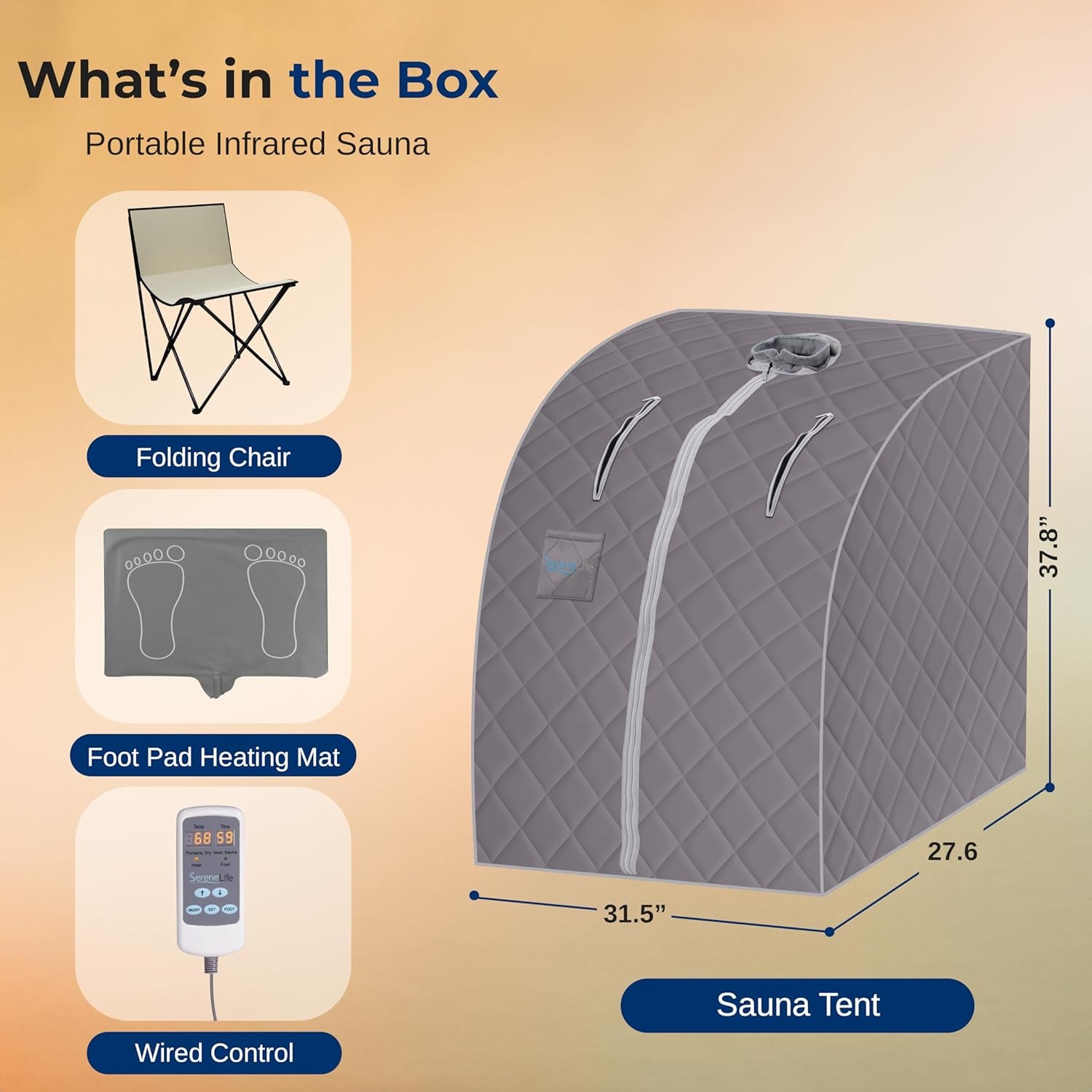 Portable Sauna for Home, Infrared Sauna Tent with Heated Foot Pad and Folding Chair, Compact Personal Rejuvenation Sauna, Remote Control In-Home Spa, 38" X 32” - (Gray)