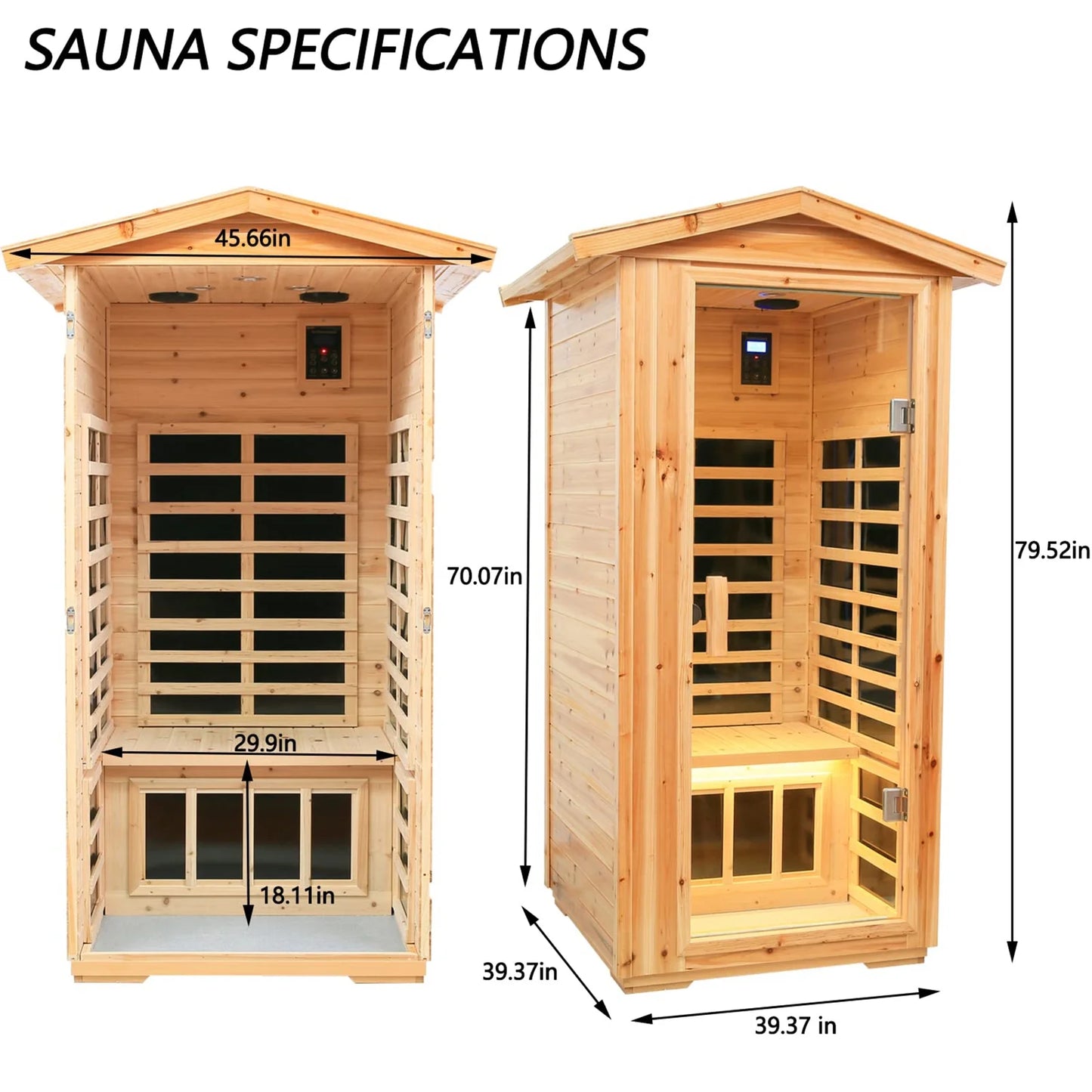 Outdoor Wooden Sauna, 1 Person 1560W Low EMF Canadian Hemlock Wooden Far Dry Sauna